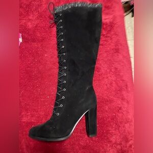 NIB Shoedazzle Porsha Wide Calf Black Heeled Boots Women’s Size 8